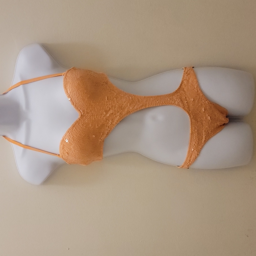 DiNeila Brasil Tropical Sequin Cutout One Piece in Peach